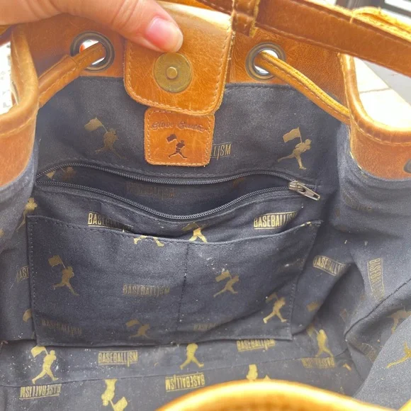 BASEBALLISM Tan GENUINE Leather Backpack with Drawstring and Clasp Closure - Picture 6 of 9